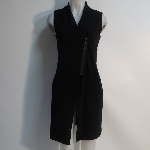 NWT Womens 209 wst 38 New York Black Faux Suede Long Semi Zip Vest/Dress XS - Picture 1 of 8